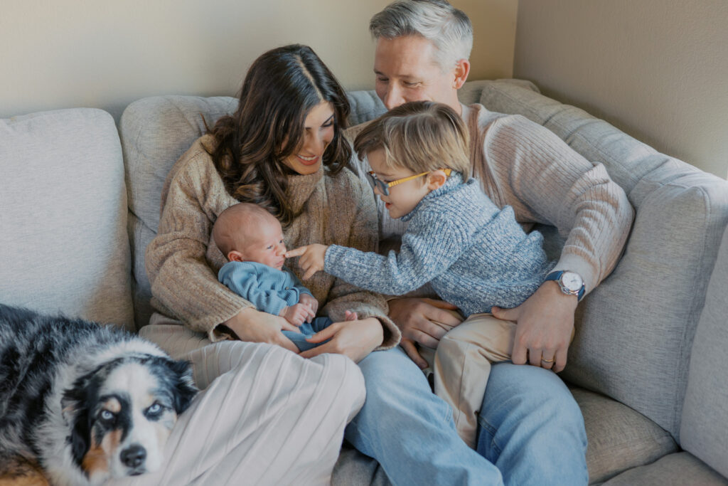 In-home newborn photography session in Alameda with a Bay Area family welcoming their second child