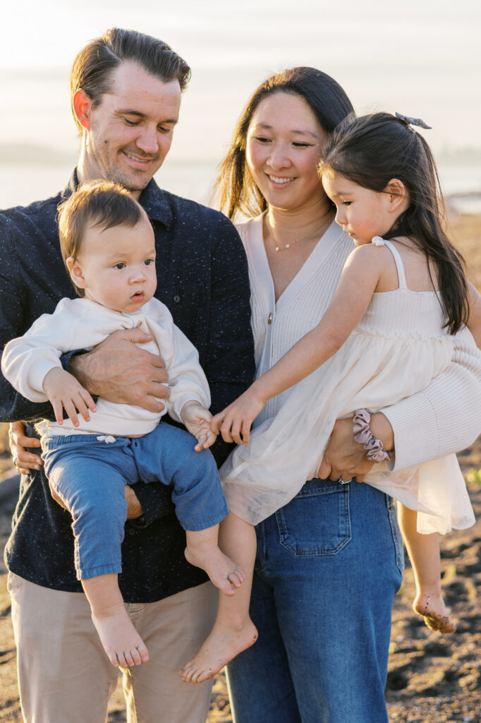 east bay family photography session at alameda beach with two young children