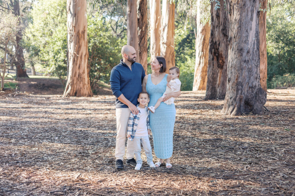 Bay Area fall family photos in Berkeley with a family of four in the eucalyptus grove